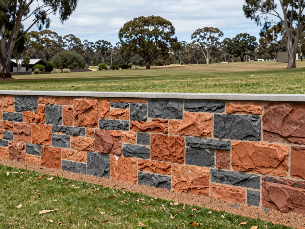 Durable stone retaining wall integrated into a green Hunter Valle